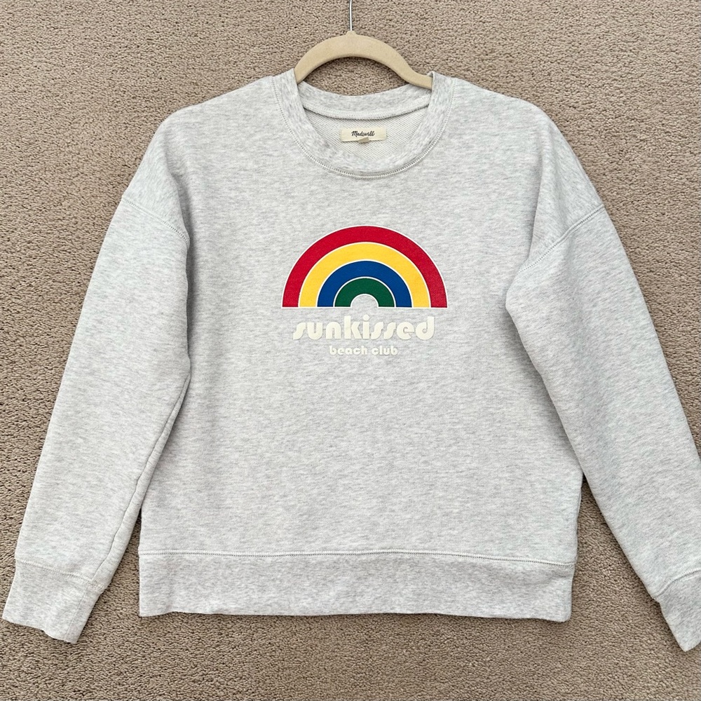 Madewell Sunkissed Beach Club Rainbow Lightweight Sweatshirt in Light Grey